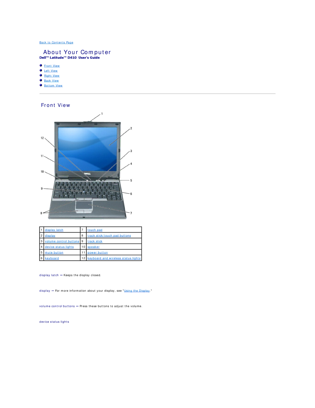 Dell PP06S, D410 specifications About Your Computer, Front View, Device status lights 