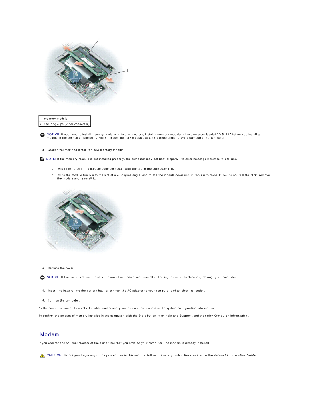 Dell PP06S, D410 specifications Modem 