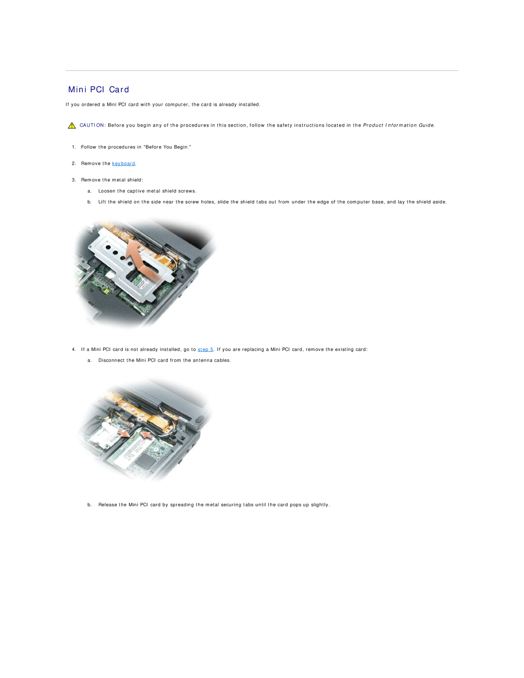 Dell PP06S, D410 specifications Mini PCI Card 