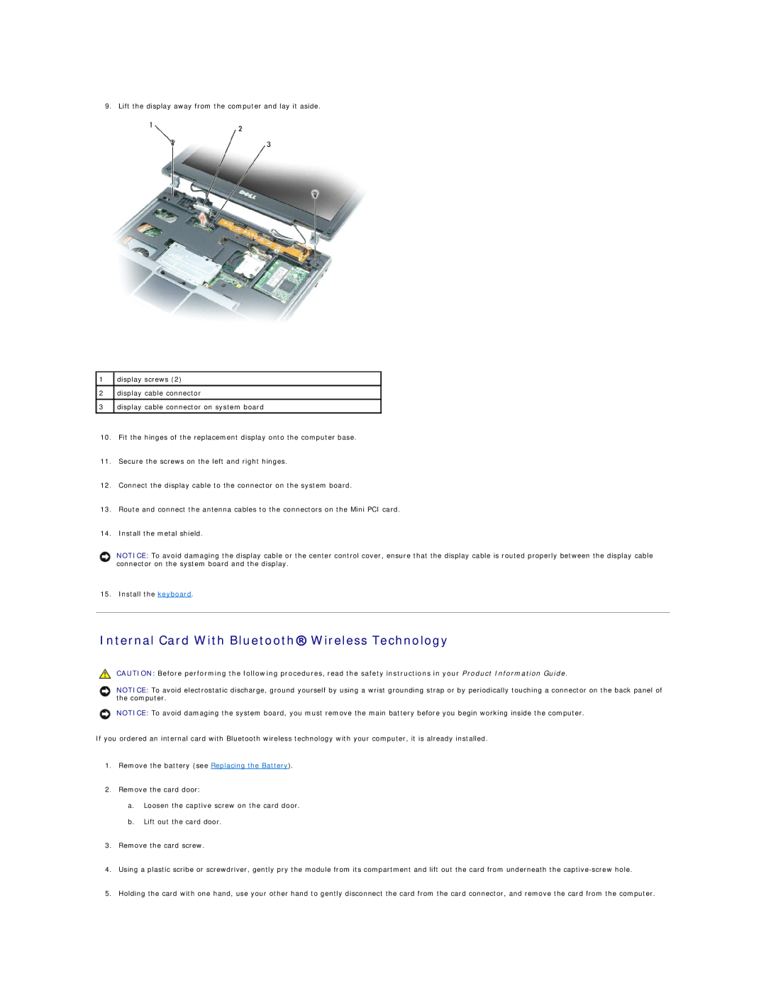 Dell D410, PP06S specifications Internal Card With Bluetooth Wireless Technology 