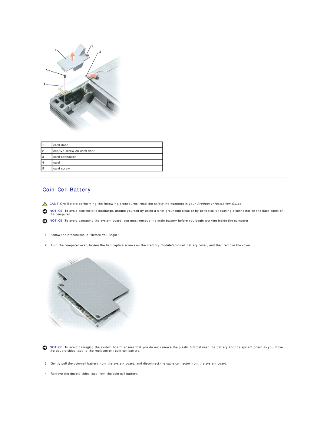 Dell PP06S, D410 specifications Coin-Cell Battery 