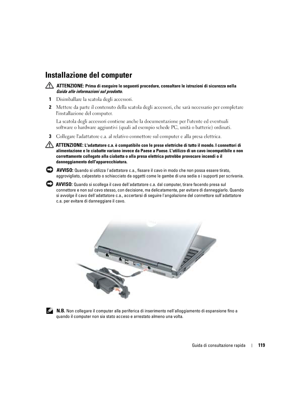 Dell PP06S manual Installazione del computer, 119 