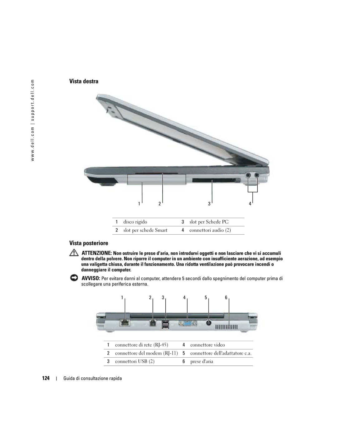 Dell PP06S manual Vista destra, Vista posteriore, 124 