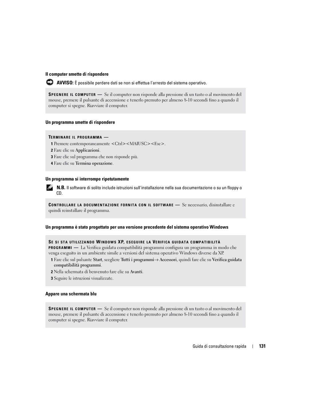 Dell PP06S Il computer smette di rispondere, Un programma smette di rispondere, Un programma si interrompe ripetutamente 