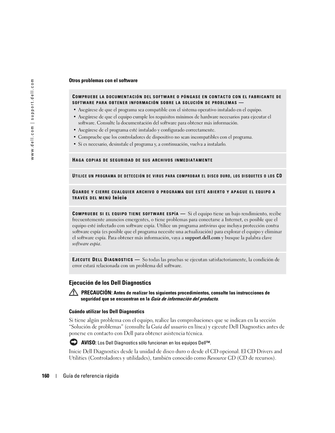 Dell PP06S manual Ejecución de los Dell Diagnostics, Otros problemas con el software, Cuándo utilizar los Dell Diagnostics 