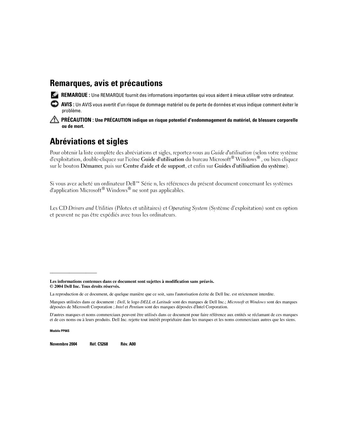 Dell PP06S manual Remarques, avis et précautions, Abréviations et sigles 