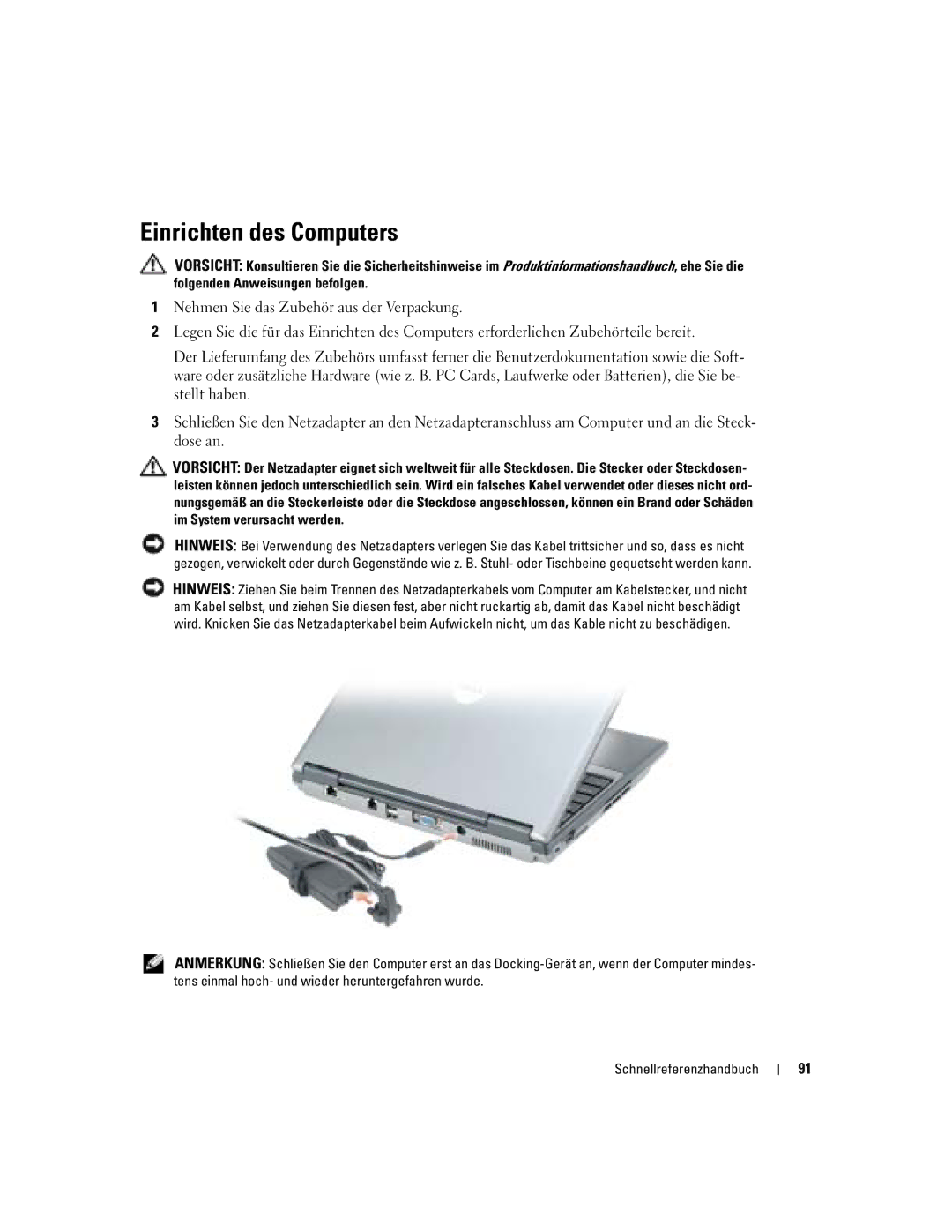 Dell PP06S manual Einrichten des Computers 