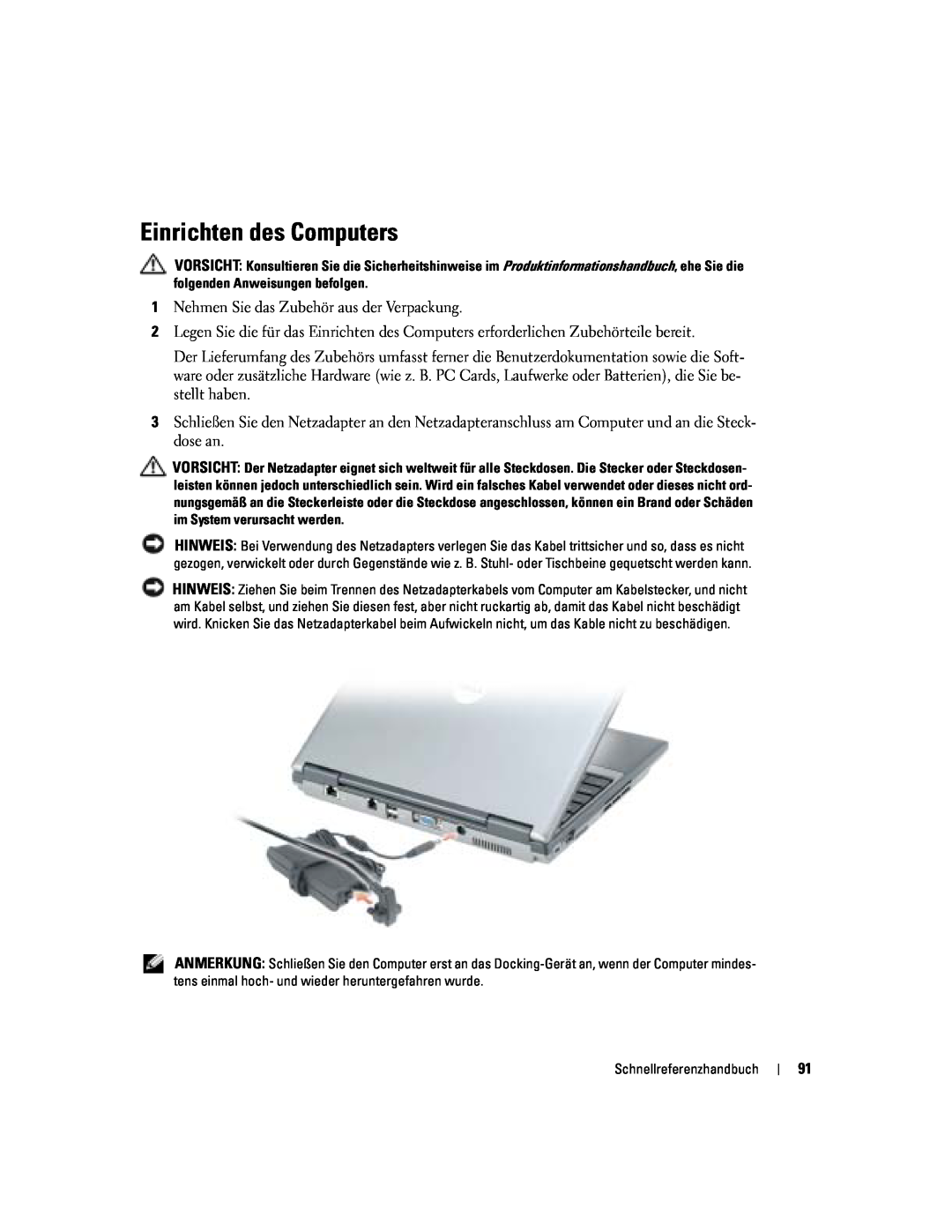 Dell PP06S manual Einrichten des Computers 