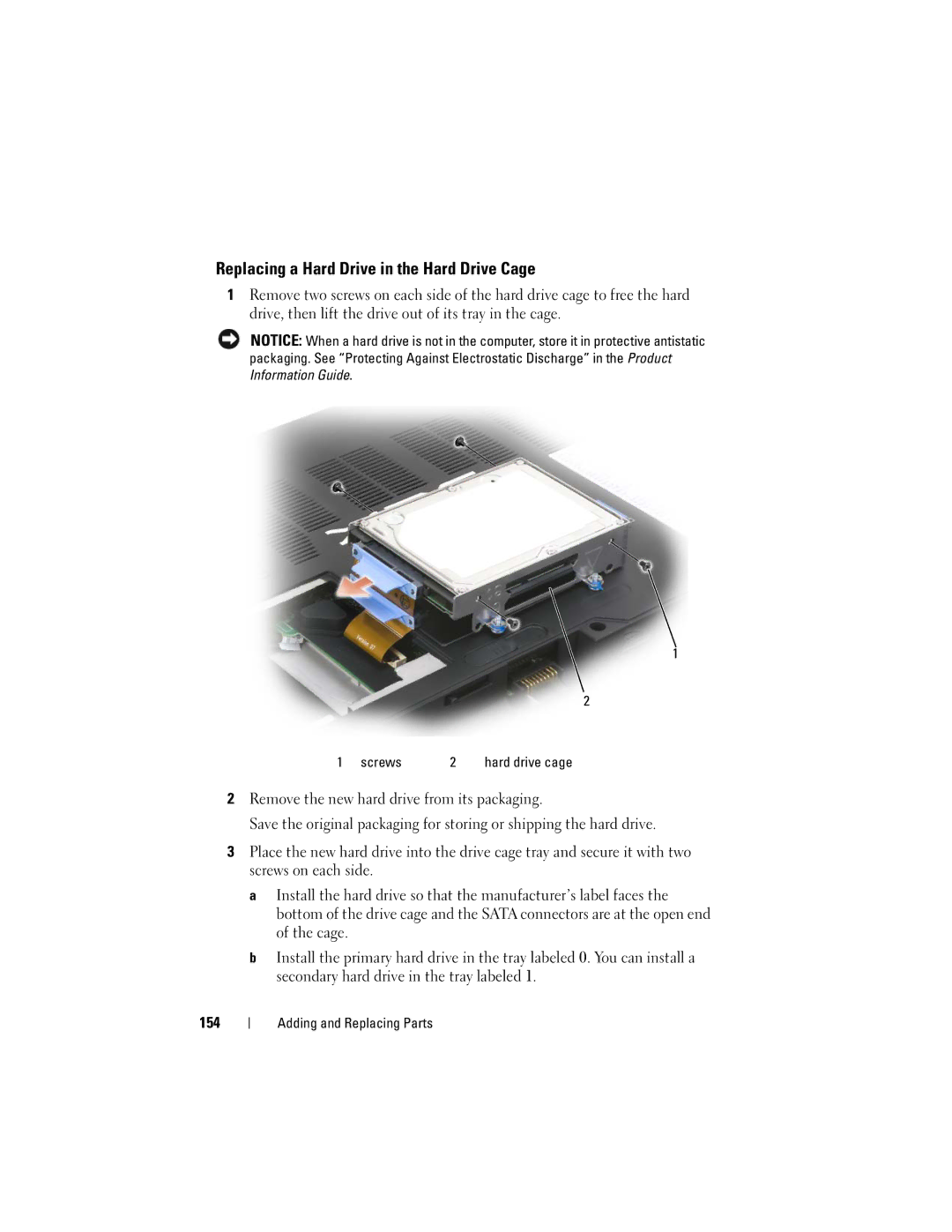 Dell PP06XA, TM373 owner manual Replacing a Hard Drive in the Hard Drive Cage, Screws 