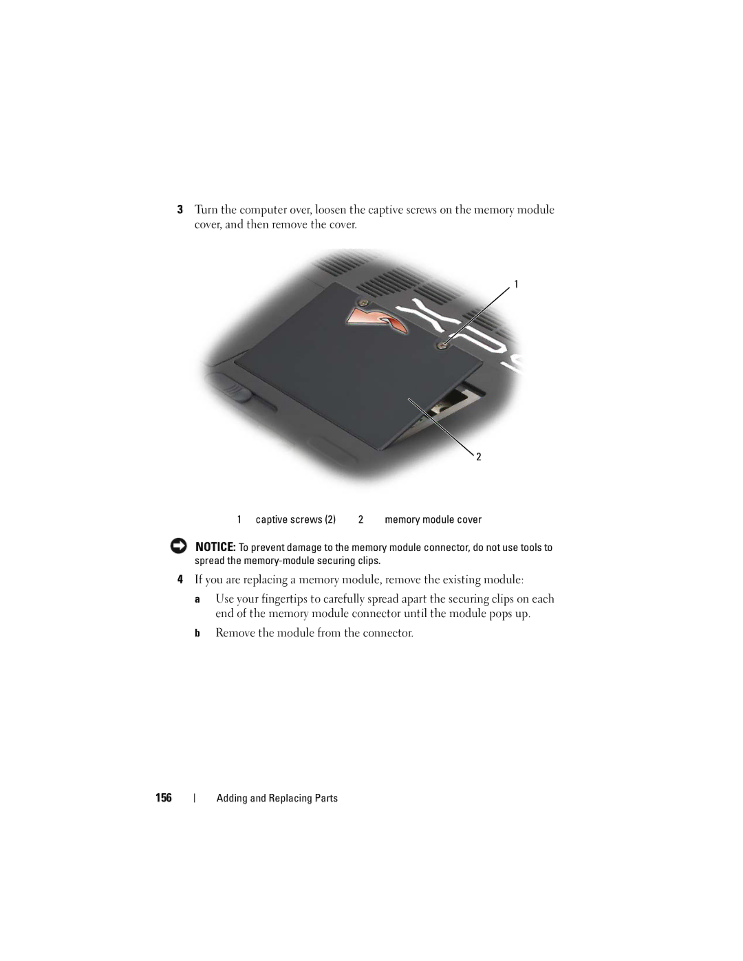 Dell PP06XA, TM373 owner manual Remove the module from the connector 156, Captive screws 