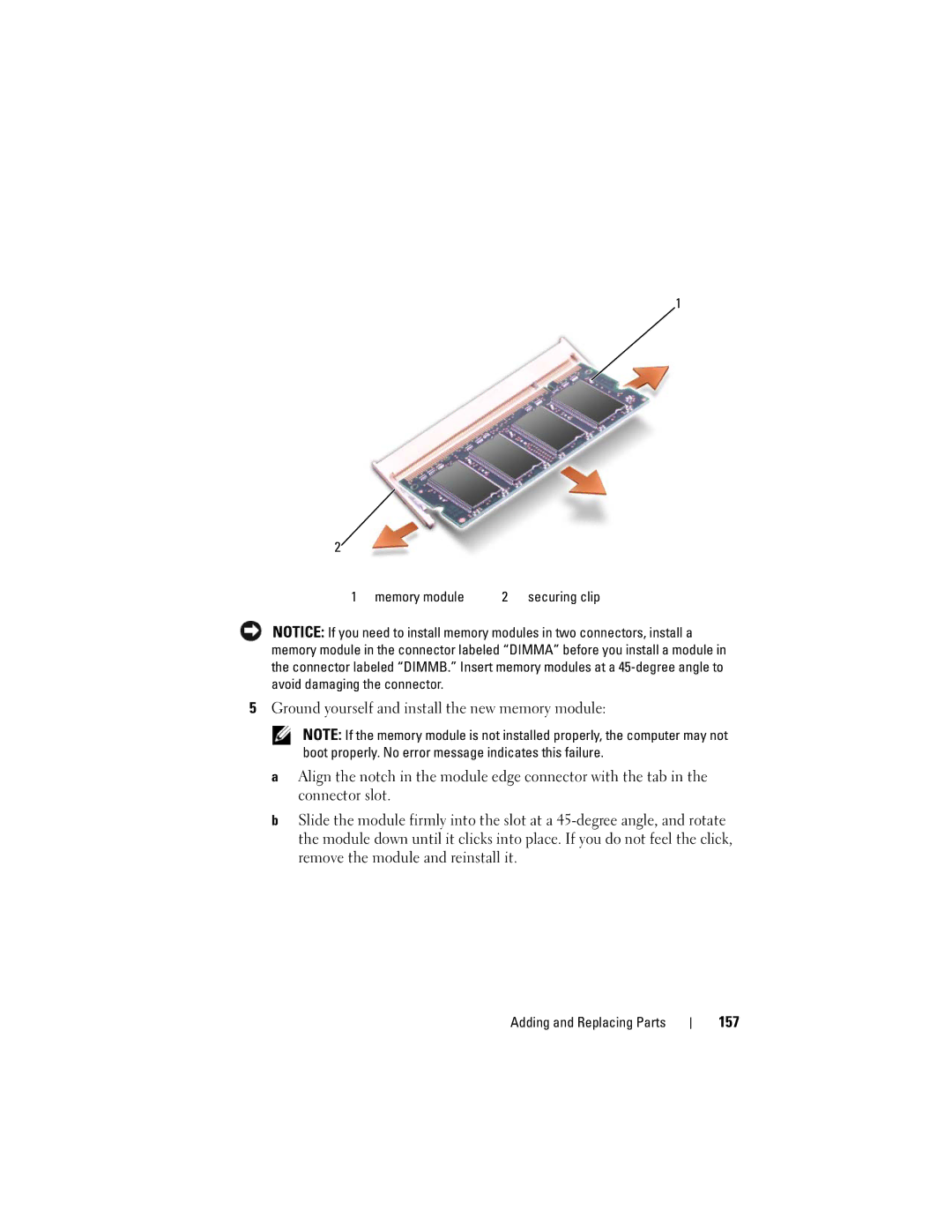 Dell TM373, PP06XA owner manual 157, Memory module Securing clip 