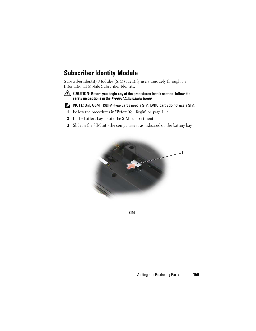 Dell TM373, PP06XA owner manual Subscriber Identity Module, 159 