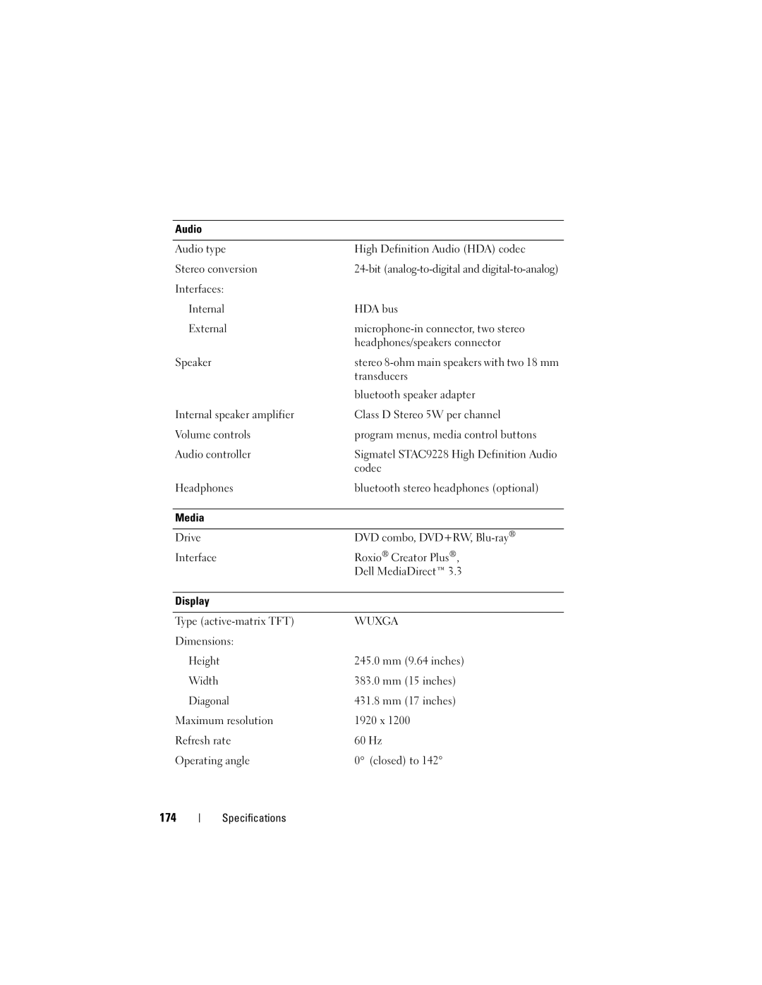 Dell PP06XA, TM373 owner manual 174, Transducers, Bluetooth speaker adapter, Codec 