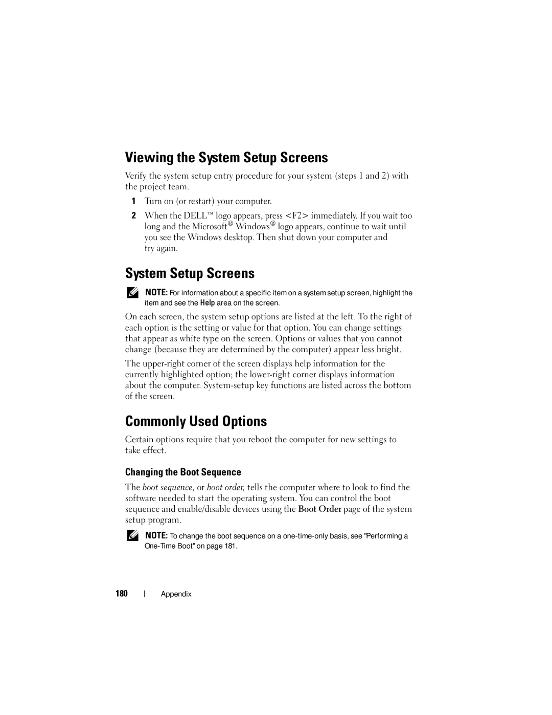 Dell PP06XA, TM373 owner manual Viewing the System Setup Screens, Commonly Used Options, Changing the Boot Sequence 