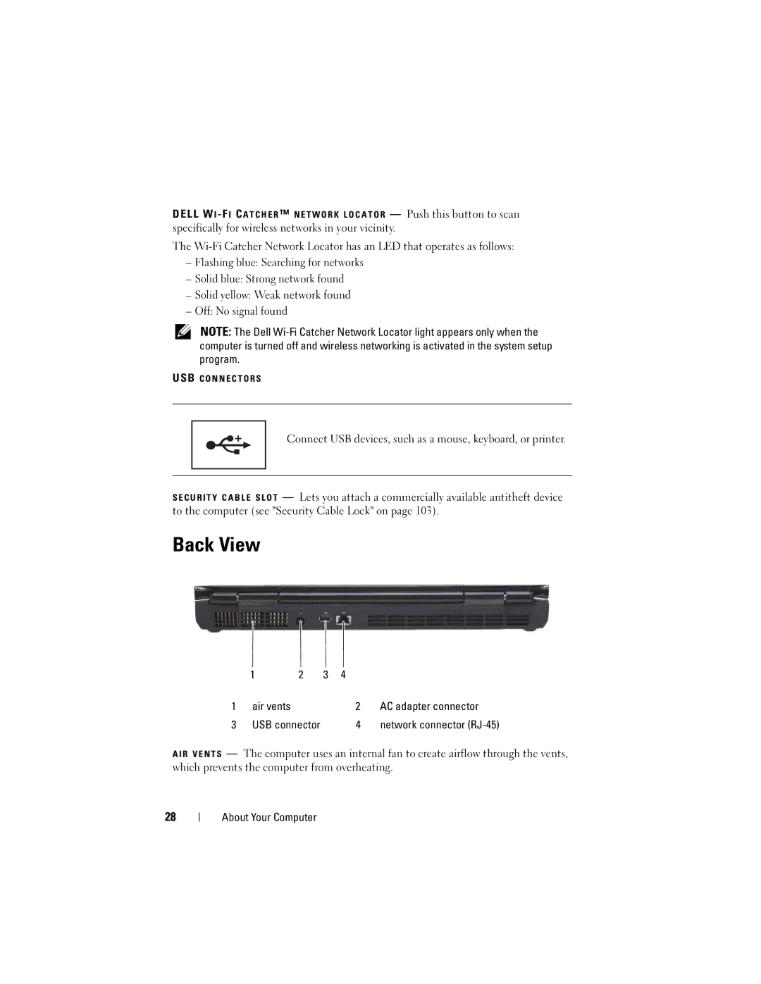 Dell PP06XA, TM373 owner manual Back View, Off No signal found, Air vents AC adapter connector 