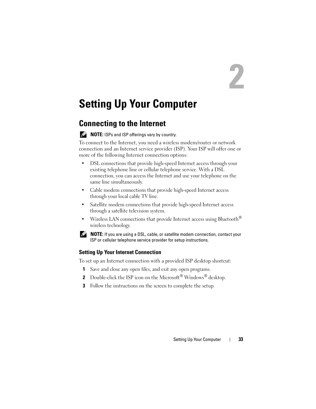 Dell TM373, PP06XA owner manual Setting Up Your Computer, Connecting to the Internet, Setting Up Your Internet Connection 