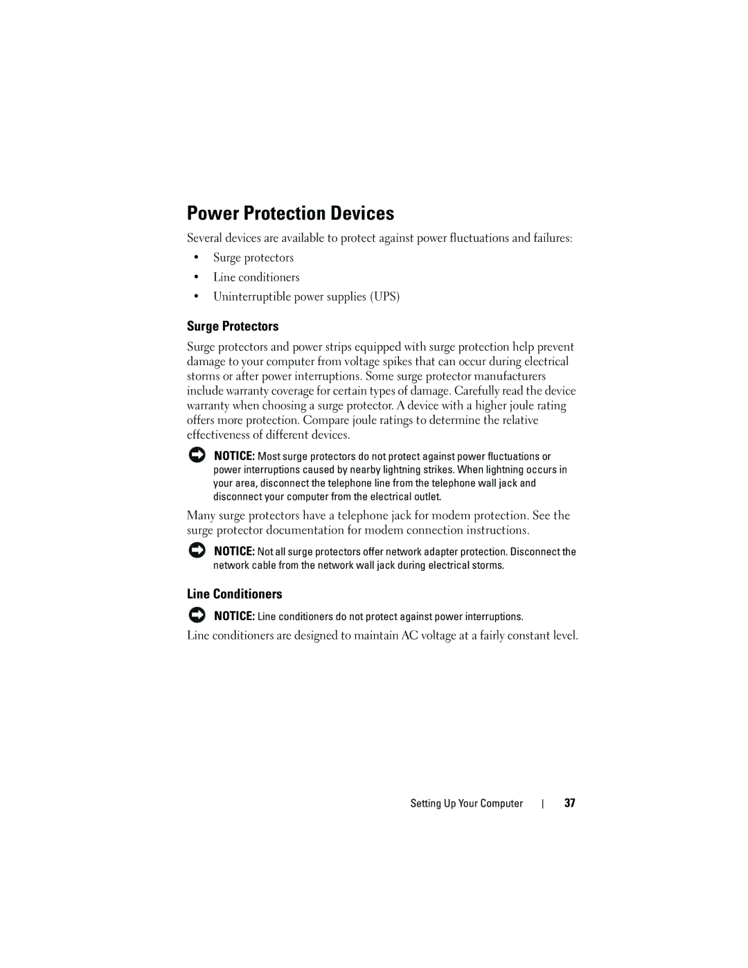 Dell TM373, PP06XA owner manual Power Protection Devices, Surge Protectors, Line Conditioners 