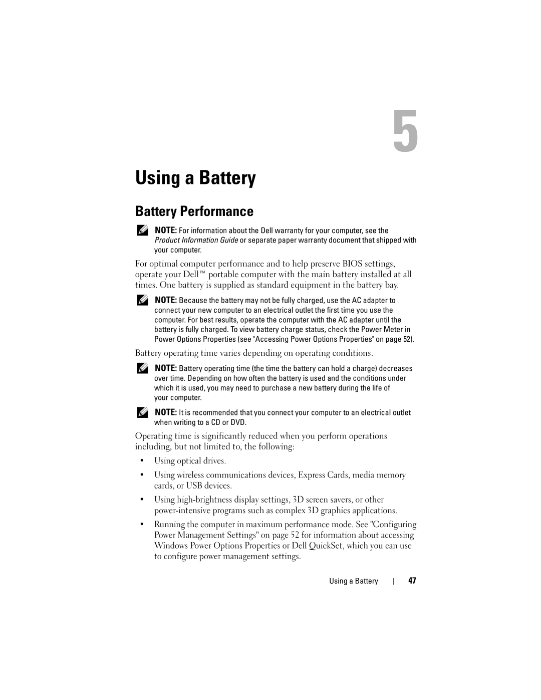 Dell TM373, PP06XA owner manual Using a Battery, Battery Performance, Your computer 