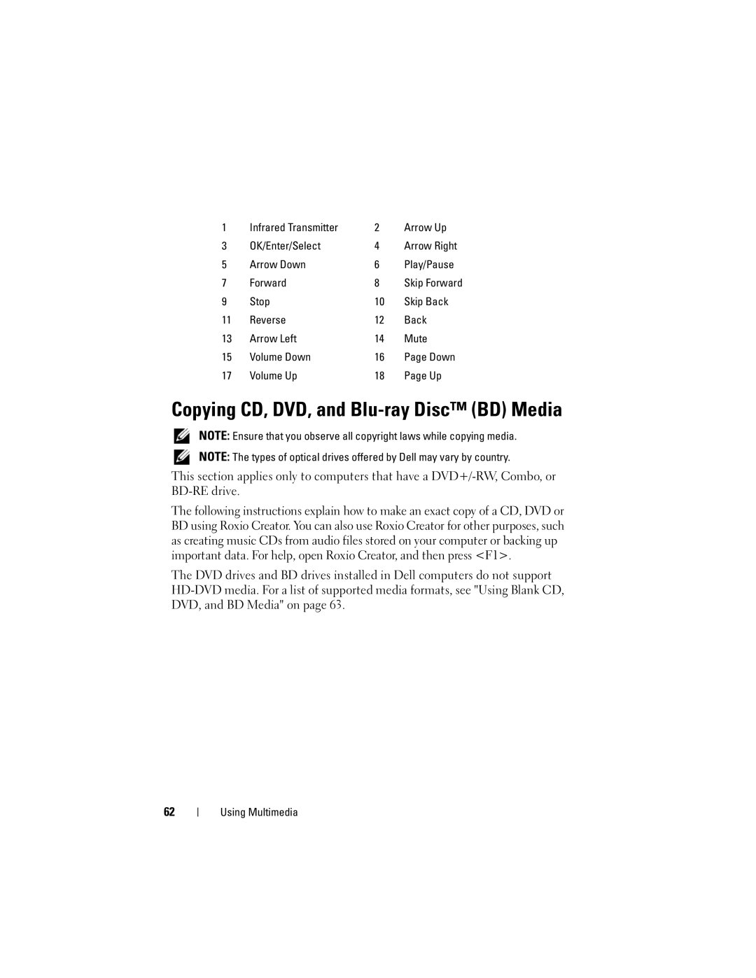 Dell PP06XA Copying CD, DVD, and Blu-ray Disc BD Media, Stop Skip Back Reverse Arrow Left Mute Volume Down, Volume Up 