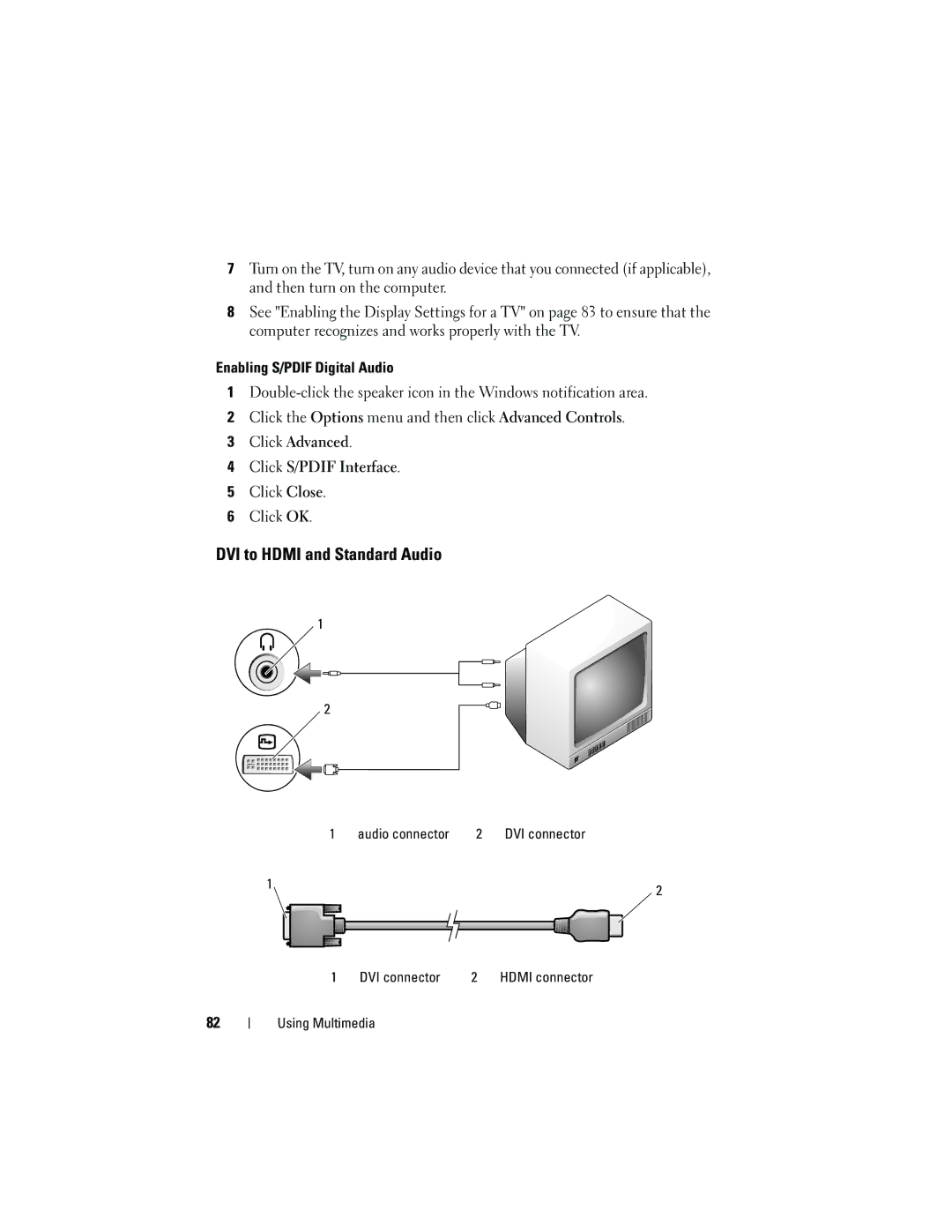 Dell PP06XA, TM373 owner manual DVI to Hdmi and Standard Audio 