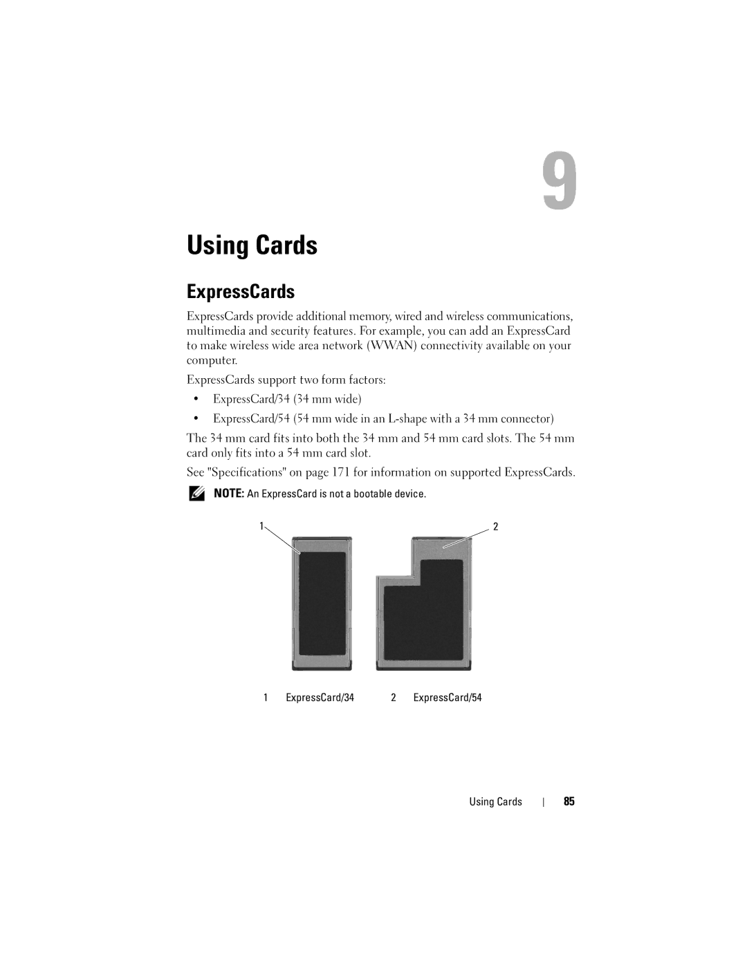 Dell TM373, PP06XA owner manual Using Cards, ExpressCards, ExpressCard/34 