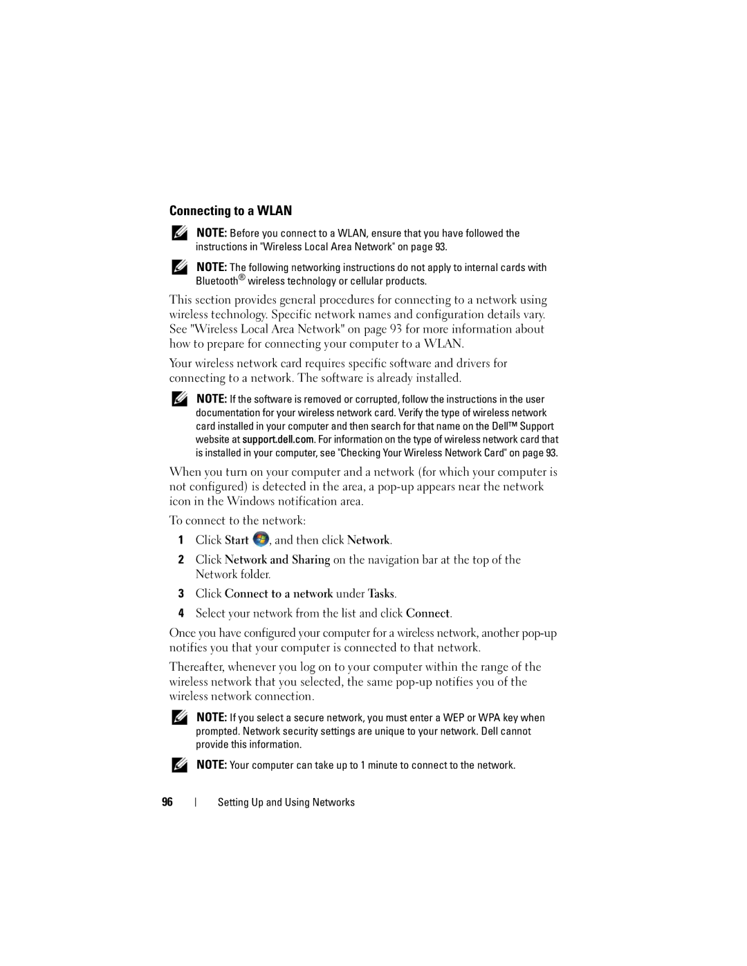 Dell PP06XA, TM373 owner manual Connecting to a Wlan 