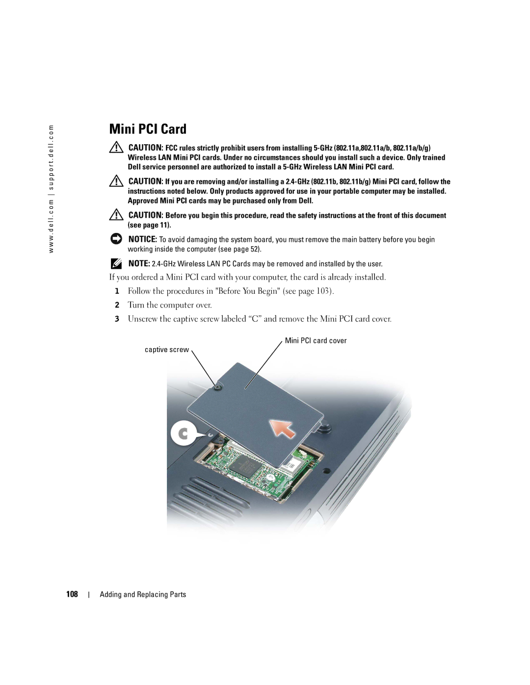 Dell PP09L owner manual Mini PCI Card, 108 