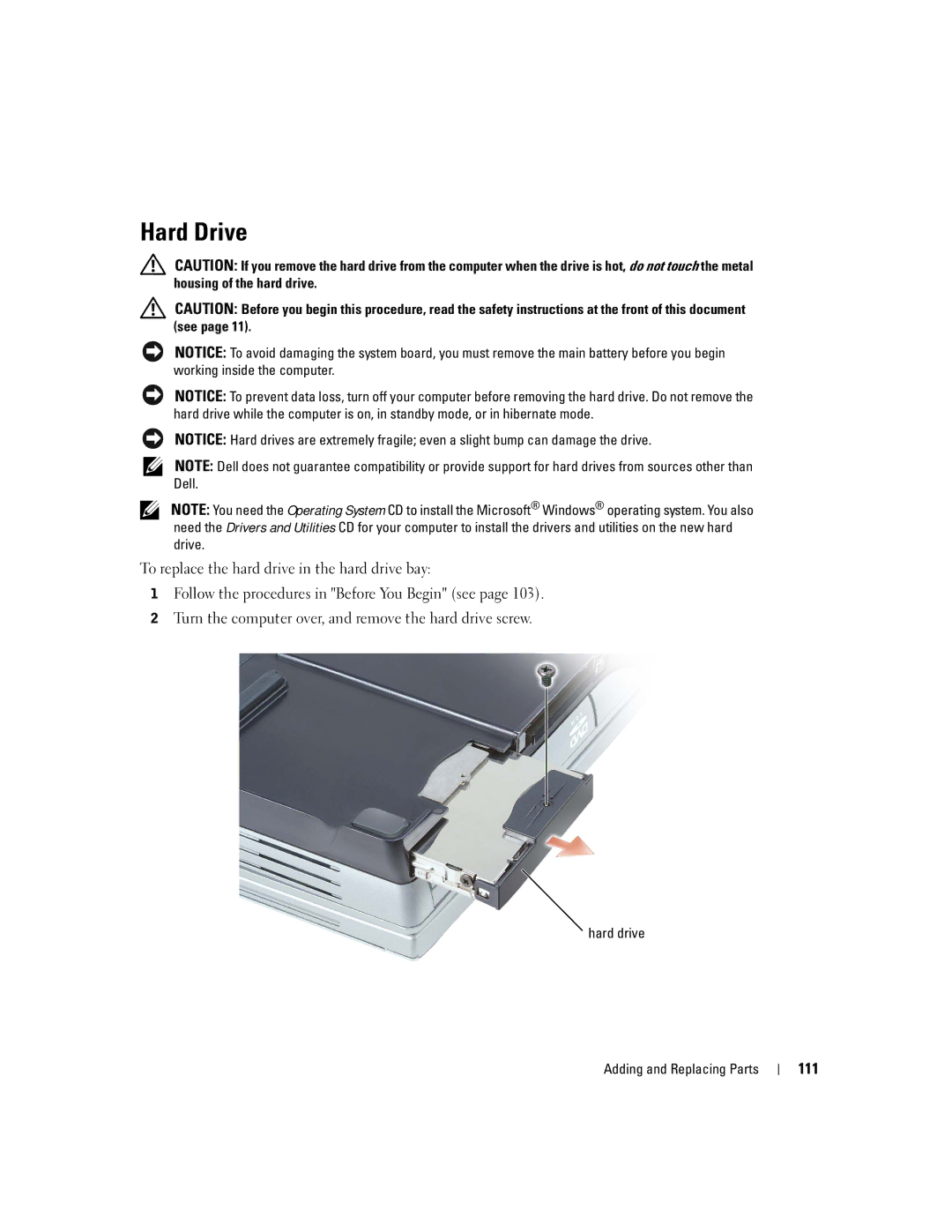 Dell PP09L owner manual Hard Drive, 111 