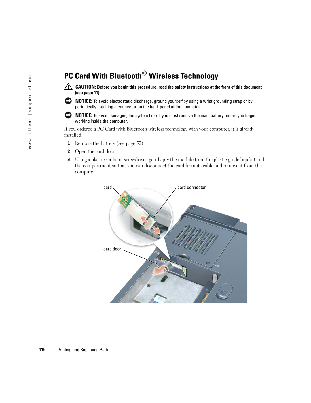 Dell PP09L owner manual PC Card With Bluetooth Wireless Technology, 116 