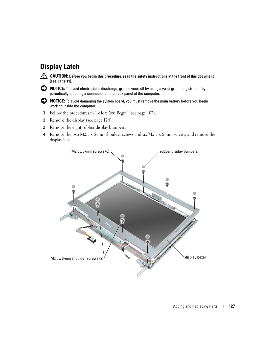 Dell PP09L owner manual Display Latch, 127 