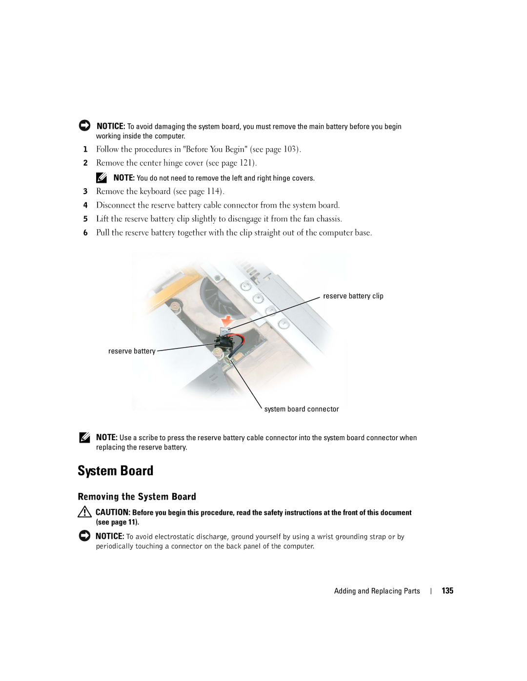 Dell PP09L owner manual Removing the System Board, 135 