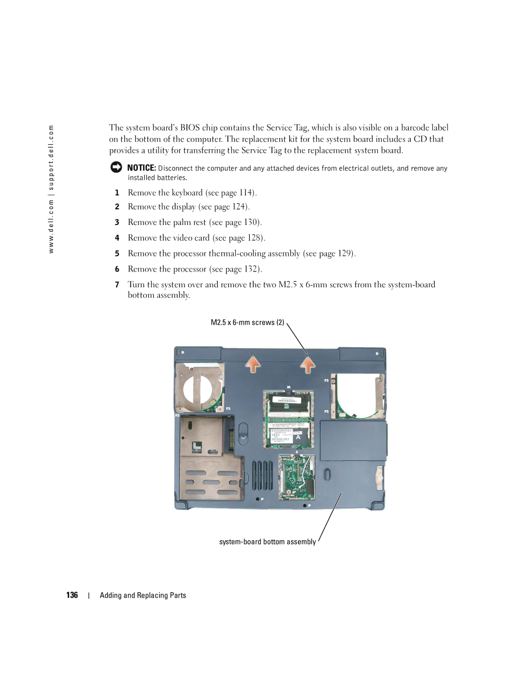 Dell PP09L owner manual Remove the keyboard see Remove the display see, 136 