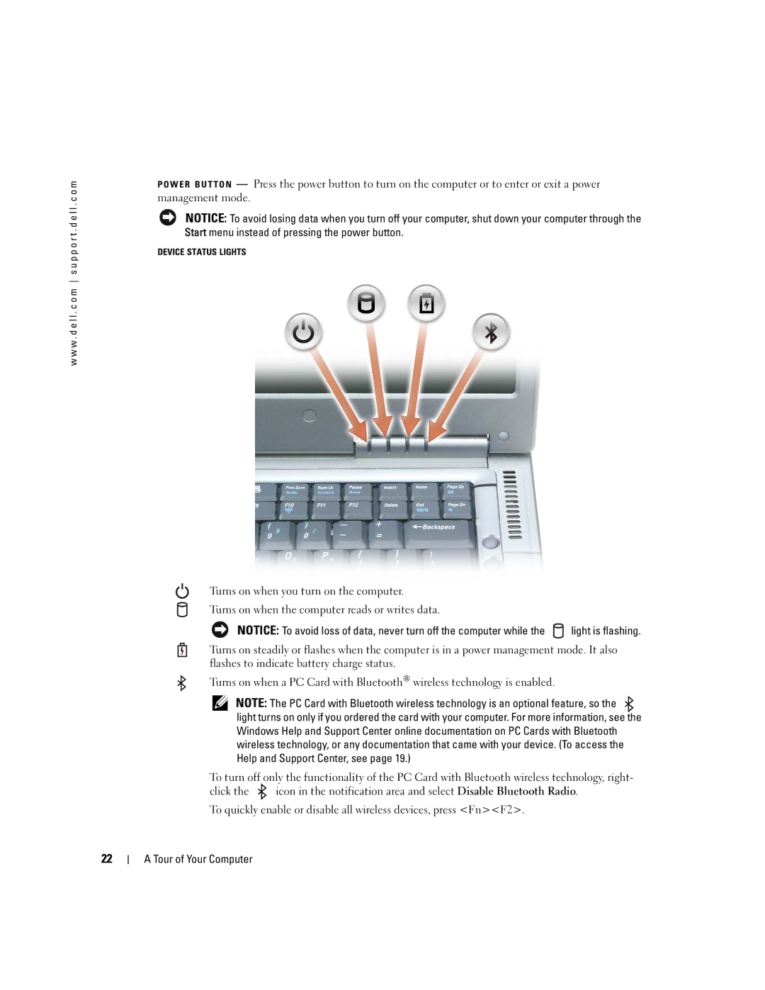 Dell PP09L owner manual Device Status Lights 