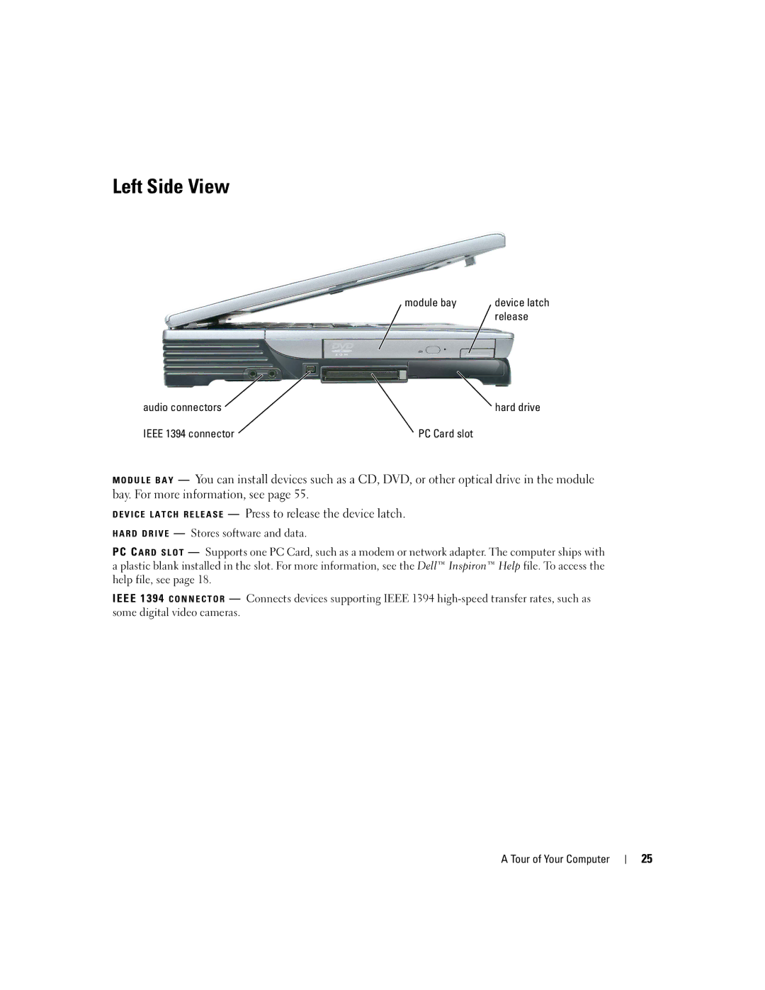 Dell PP09L owner manual Left Side View 