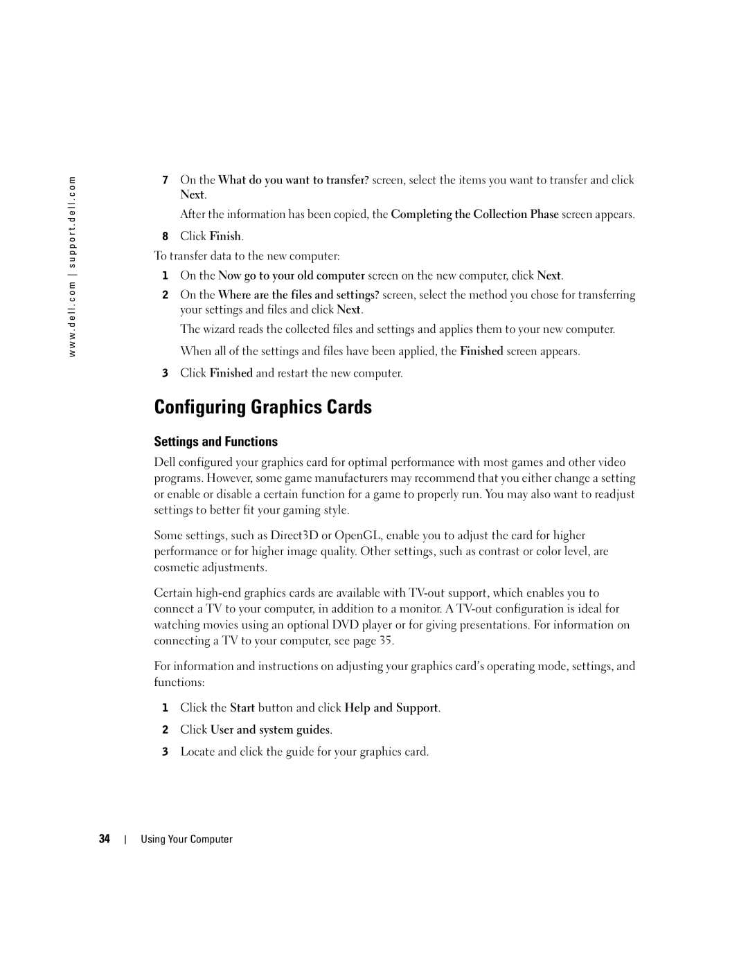 Dell PP09L owner manual Configuring Graphics Cards, Settings and Functions, Click Finished and restart the new computer 