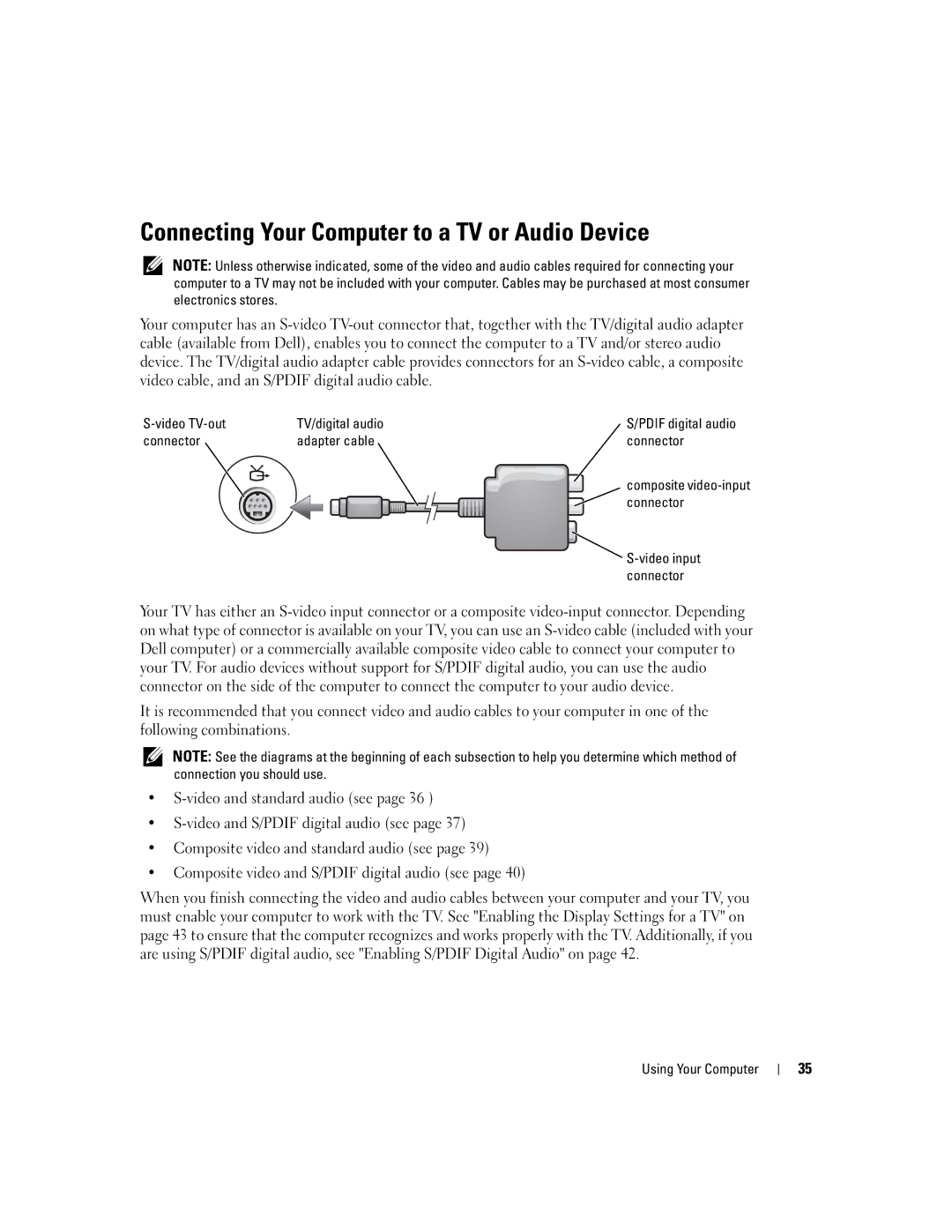 Dell PP09L owner manual Connecting Your Computer to a TV or Audio Device 