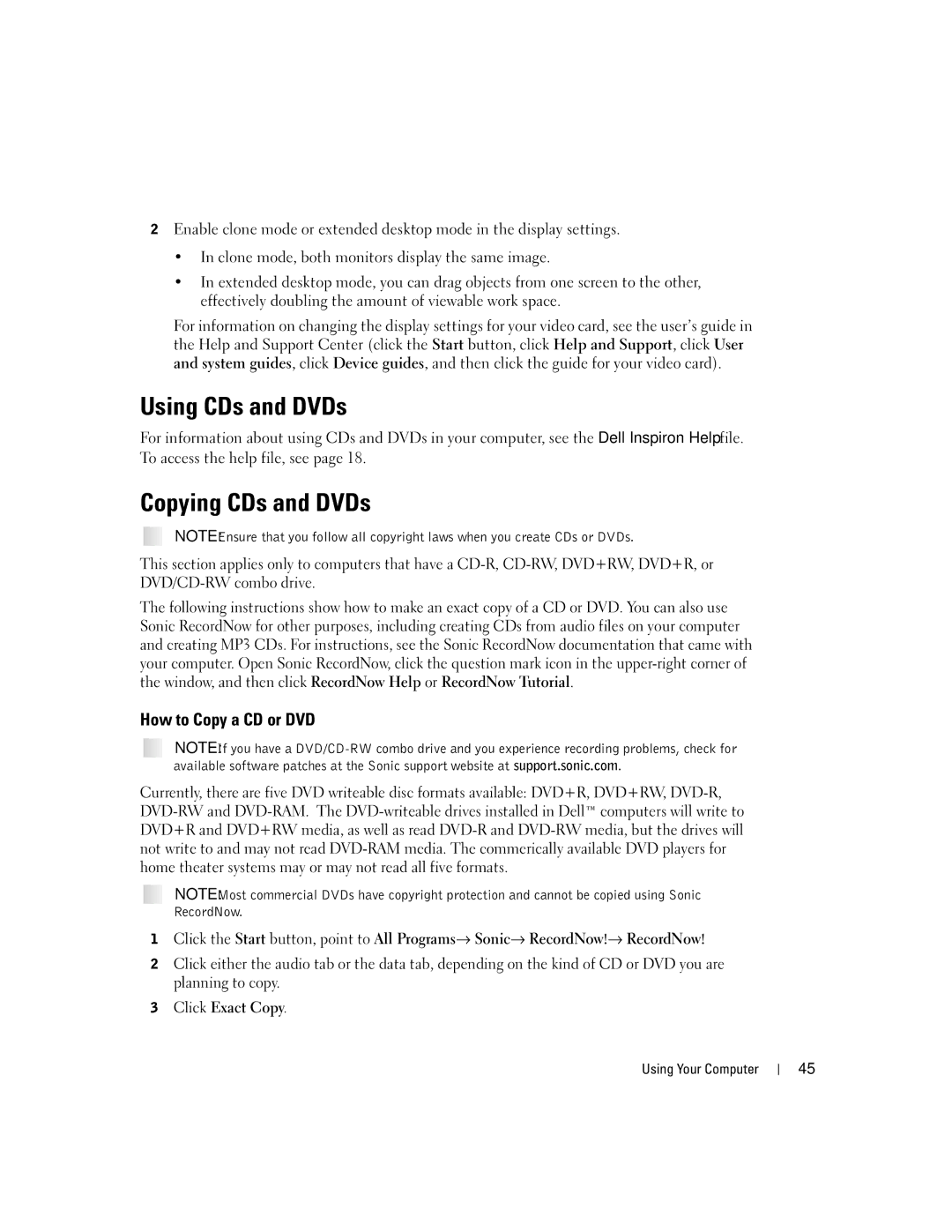 Dell PP09L owner manual Using CDs and DVDs, Copying CDs and DVDs, How to Copy a CD or DVD 