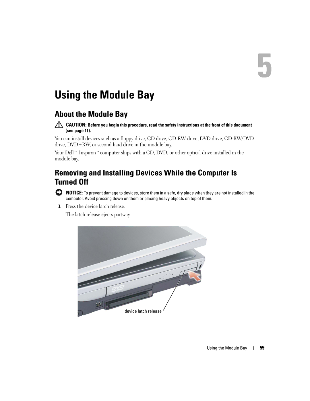 Dell PP09L owner manual Using the Module Bay, About the Module Bay 