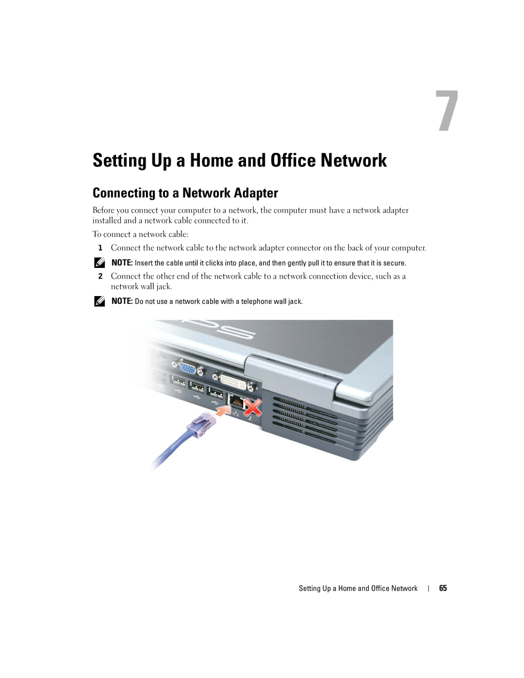 Dell PP09L owner manual Setting Up a Home and Office Network, Connecting to a Network Adapter 