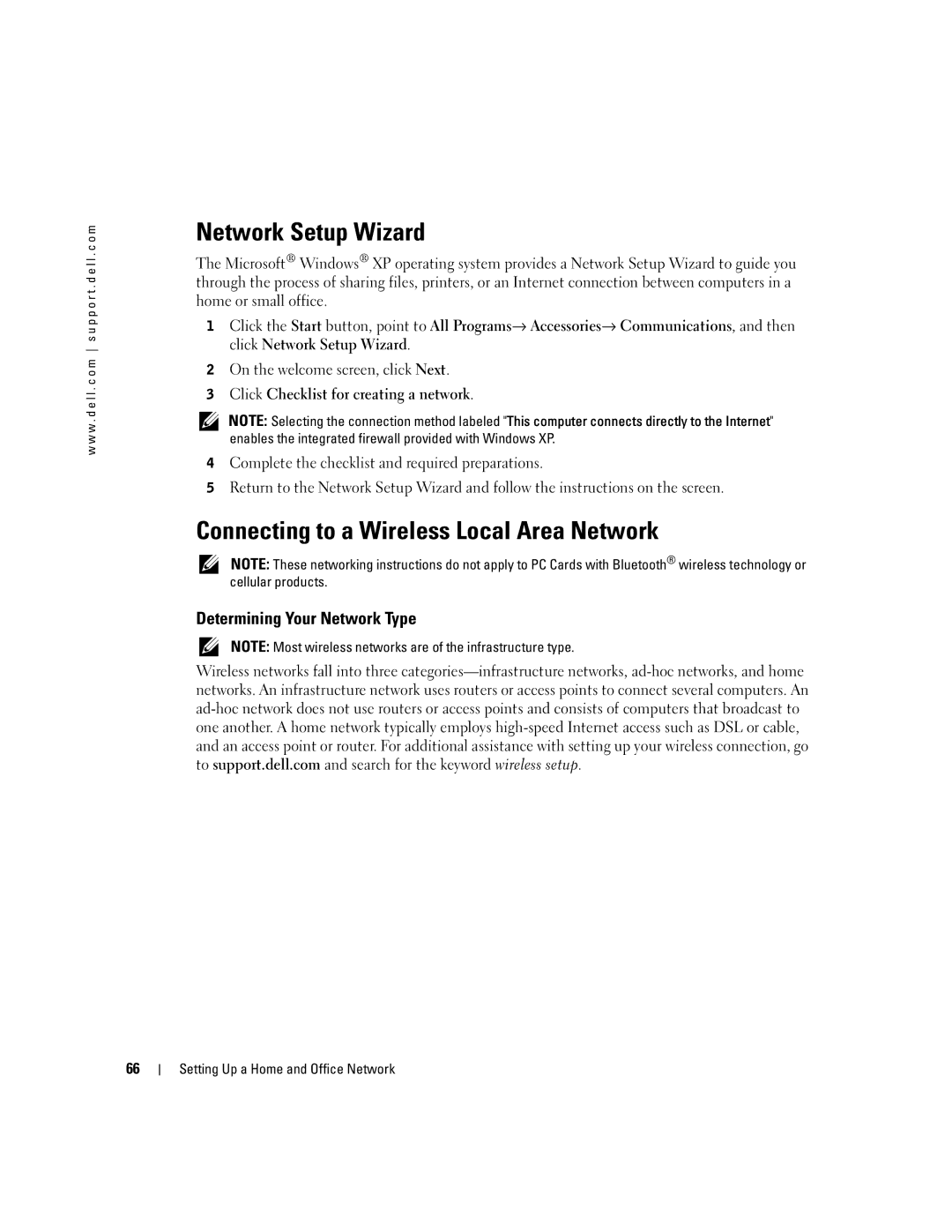 Dell PP09L owner manual Network Setup Wizard, Connecting to a Wireless Local Area Network, Determining Your Network Type 