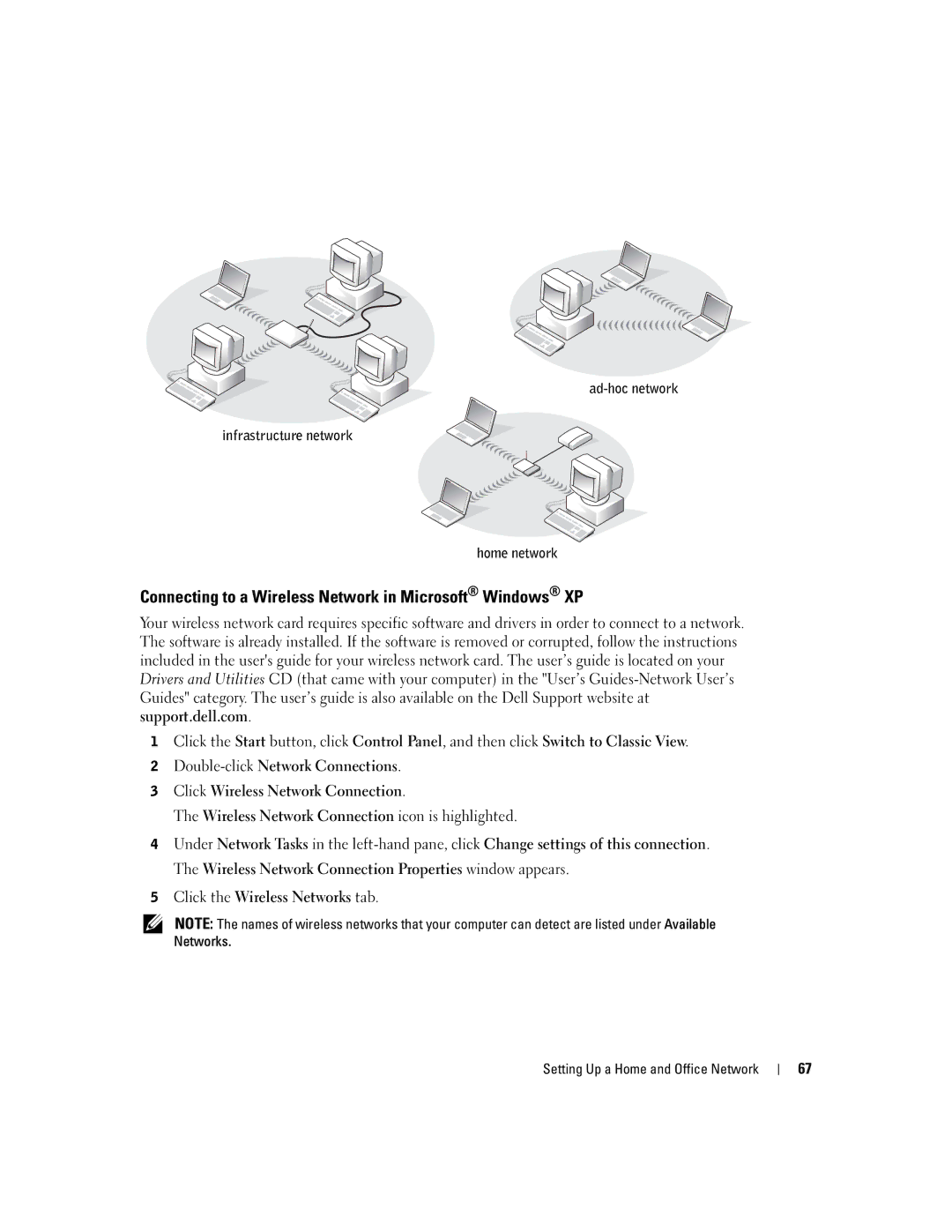 Dell PP09L owner manual Connecting to a Wireless Network in Microsoft Windows XP 