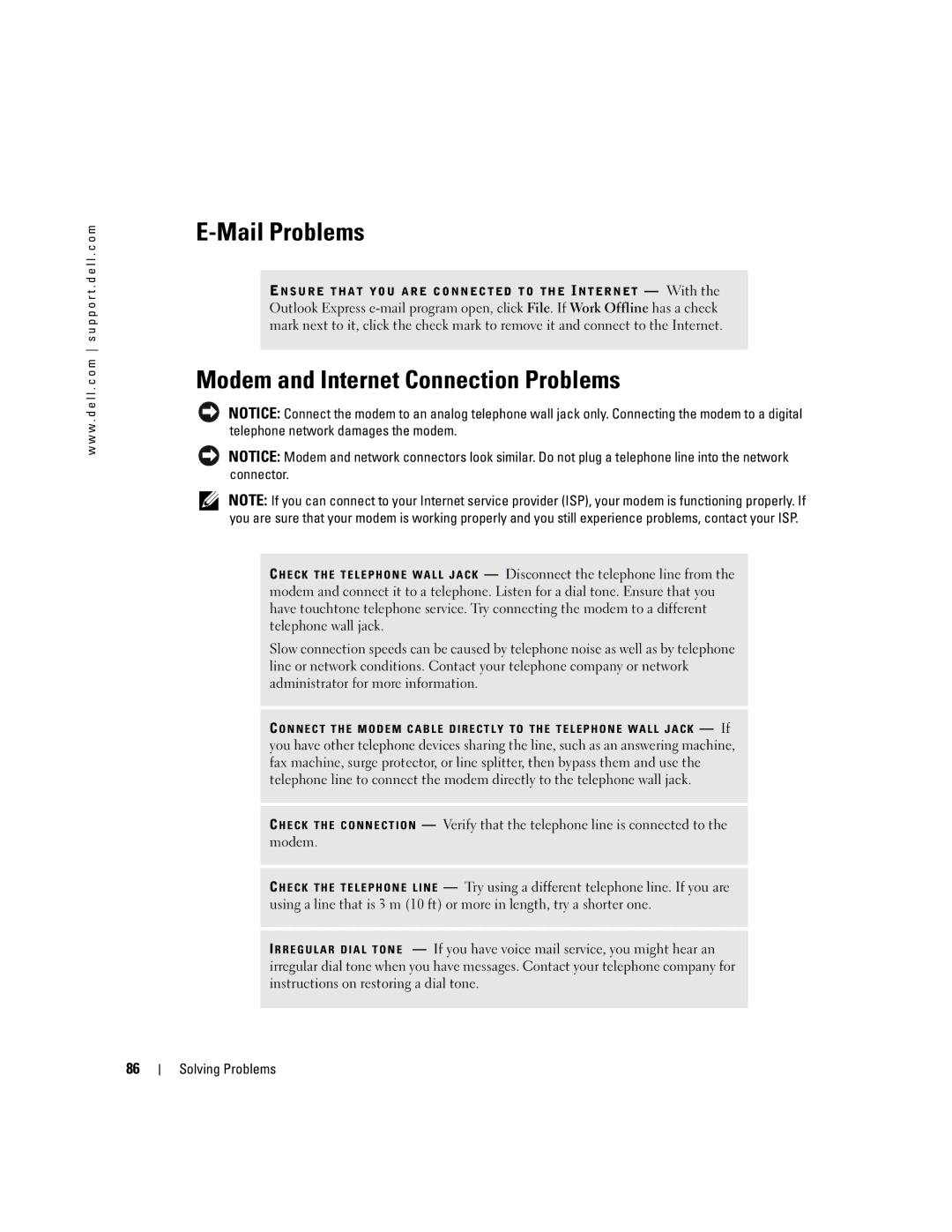 Dell PP09L owner manual Mail Problems, Modem and Internet Connection Problems 