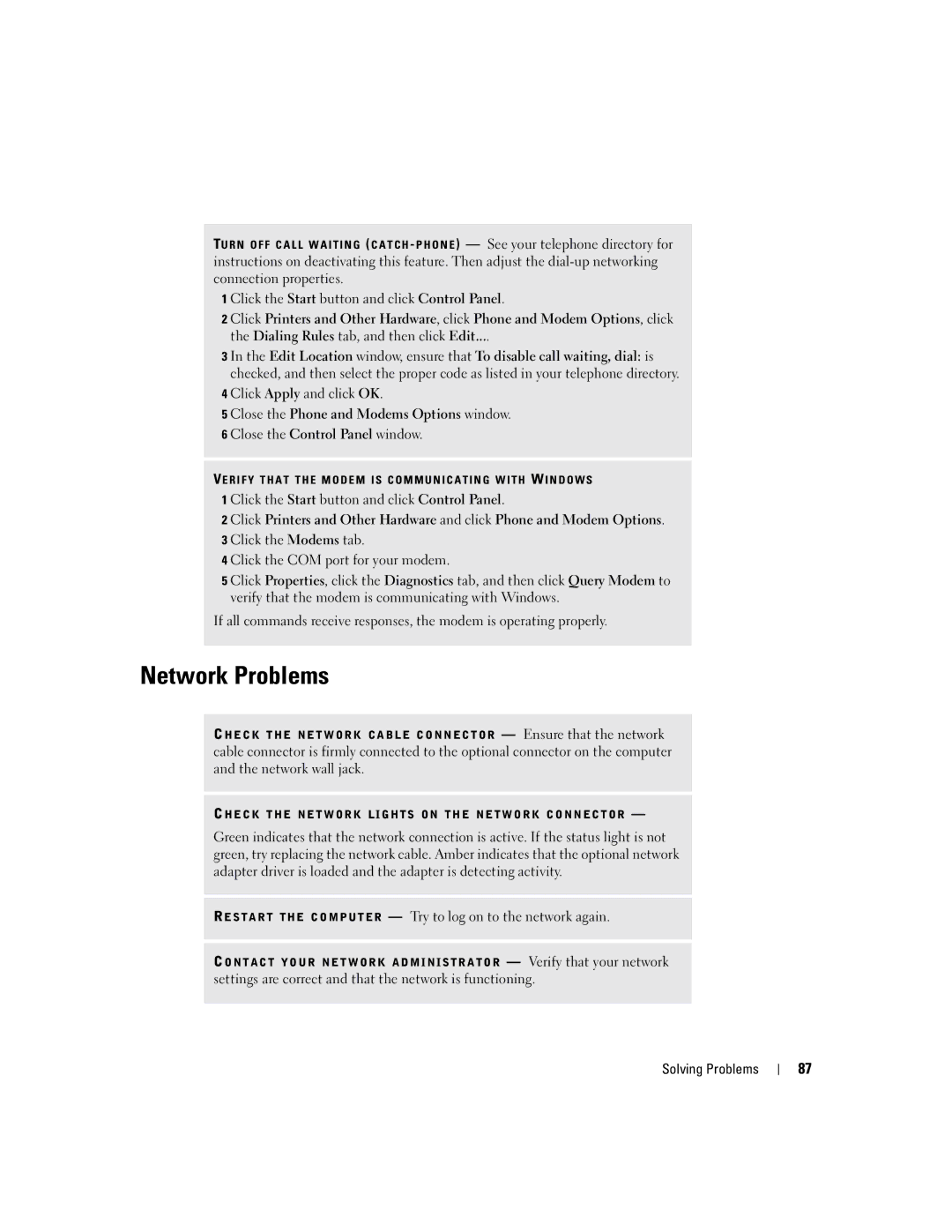 Dell PP09L owner manual Network Problems, Restart the Computer Try to log on to the network again 