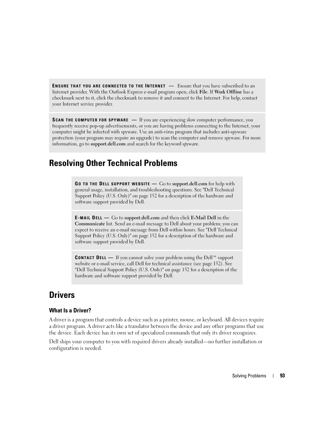 Dell PP09L owner manual Resolving Other Technical Problems, Drivers, What Is a Driver? 