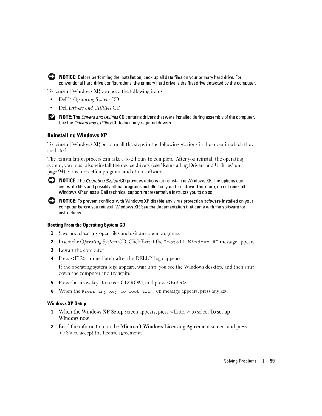 Dell PP09L owner manual Reinstalling Windows XP, To reinstall Windows XP, you need the following items 