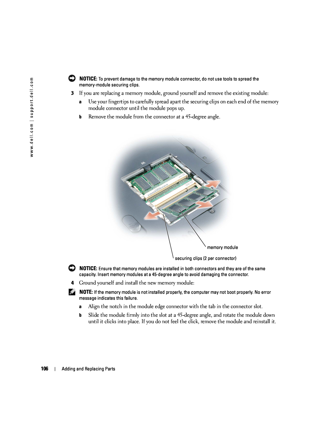 Dell PP09L owner manual b Remove the module from the connector at a 45-degree angle 