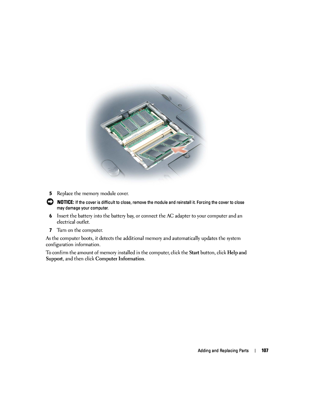 Dell PP09L owner manual Replace the memory module cover 