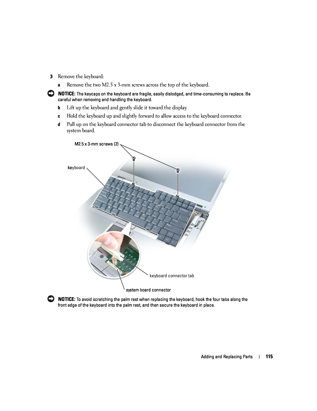 Dell PP09L owner manual Remove the keyboard 