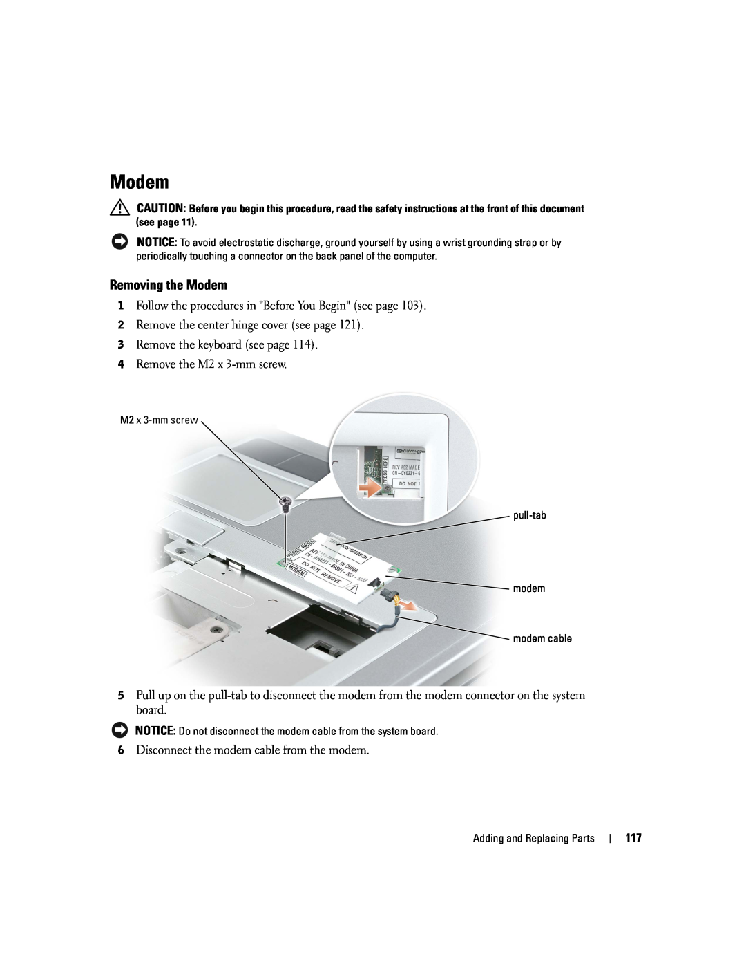 Dell PP09L owner manual Removing the Modem 