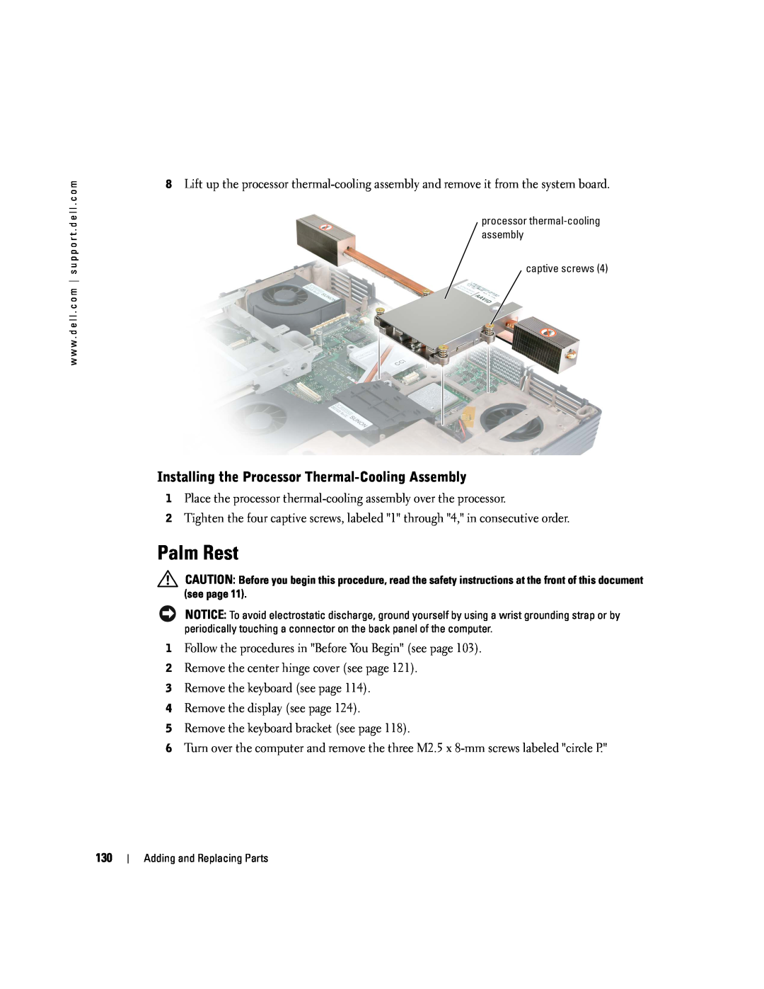 Dell PP09L owner manual Palm Rest, Installing the Processor Thermal-Cooling Assembly 